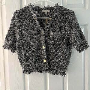 J.Crew Black and White Tweed Jacket with Gold Buttons